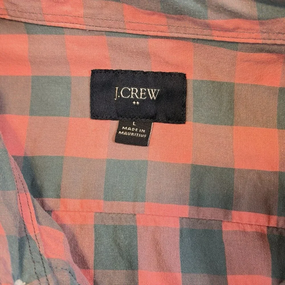 J.Crew Mens Large Pink Blue Gingham Check Button Down Shirt Long Sleeve Cotton